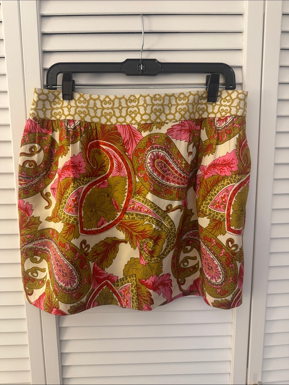 Milly of New York Pink, Olive Gold & Cream Paisley Mini Skirt 10